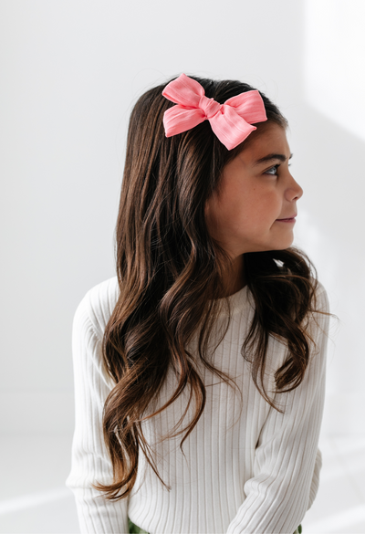 Pink Textured Gauze Bow Clip