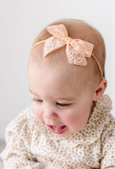 Melon Embroidered Lace Headband Bow