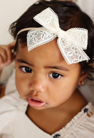 Ivory Embroidered Lace Headband Bow