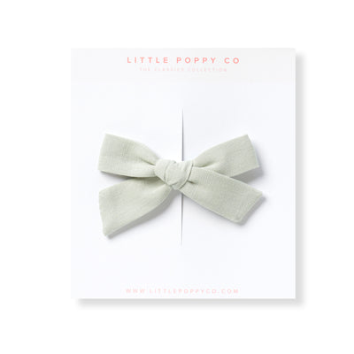 Soft Mint Linen Bow Clip