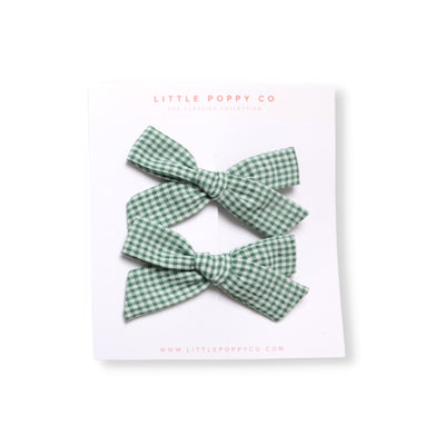 Shamrock Gingham Pigtail Bow Clips