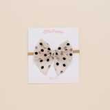 Noir Velvet Dot Headband Bow