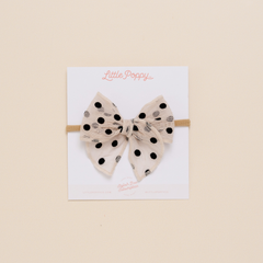 Noir Velvet Dot Headband Bow