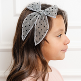 Blue Dotted Tulle Bow Clip