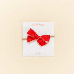 Strawberry Scalloped Ribbon Headband Bow