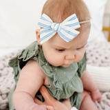 Blue Spring Crinkle Stripes Headband Bow
