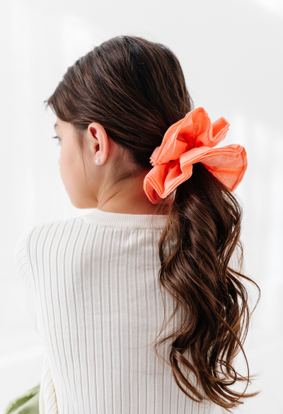 Coral Tulle Overlocked Scrunchie