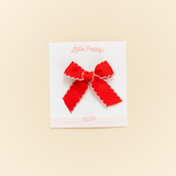 Strawberry Scalloped Ribbon Bow Clip