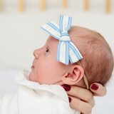 Blue Spring Crinkle Stripes Headband Bow