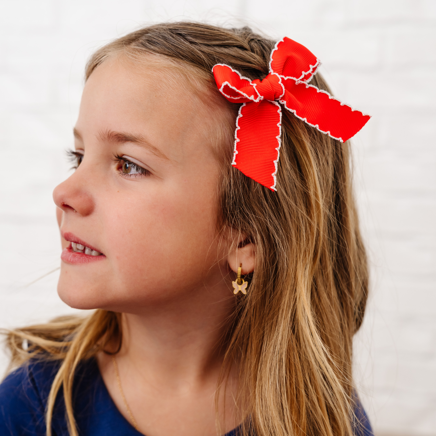 Strawberry Scalloped Ribbon Bow Clip