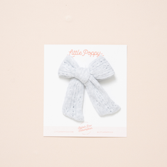 Stone Pointelle Knit Bow Clip