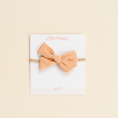 Peach Blossom Woven Seersucker Headband Bow
