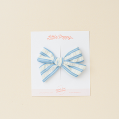 Blue Spring Crinkle Stripes Bow Clip