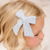 Stone Pointelle Knit Bow Clip
