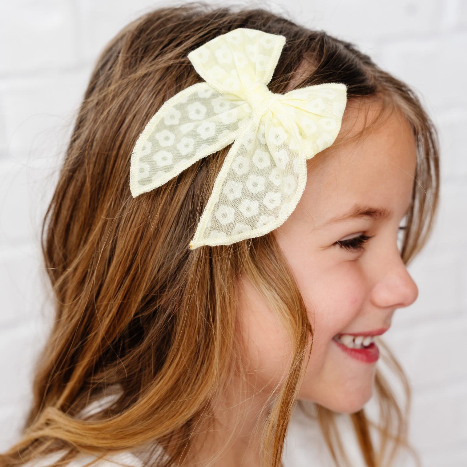 Citron Ditsy Daisy Bow Clip