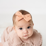 Peach Blossom Woven Seersucker Headband Bow