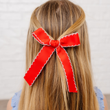 Strawberry Scalloped Ribbon Bow Clip
