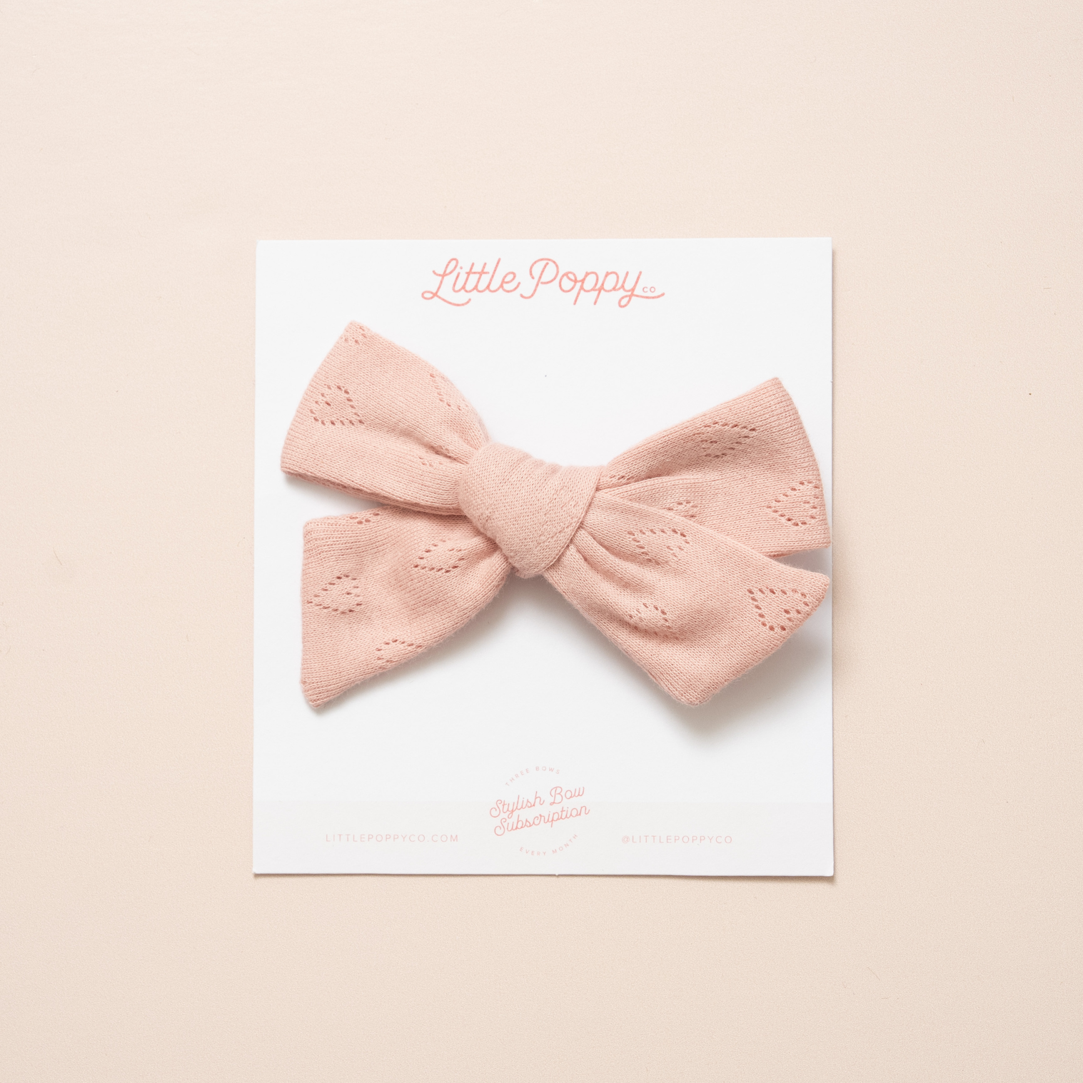 Pink Knitted Hearts Bow Clip