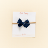 Navy Scalloped Ribbon Headband Bow