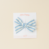 Blue Spring Crinkle Stripes Bow Clip