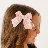 Pink Layered Lace Bow Clip