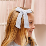 Stone Pointelle Knit Bow Clip
