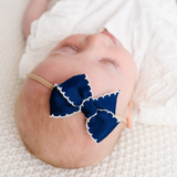 Navy Scalloped Ribbon Headband Bow