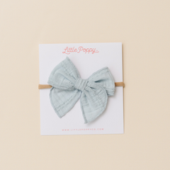 Seafoam Stitched Gauze Headband Bow
