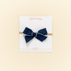 Navy Scalloped Ribbon Headband Bow