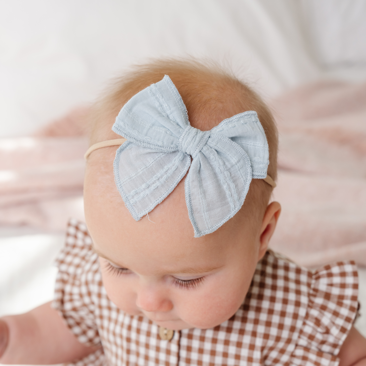 Seafoam Stitched Gauze Headband Bow