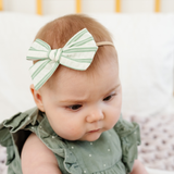 Sage Spring Crinkle Stripes Headband Bow