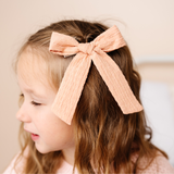 Peach Blossom Woven Seersucker Bow Clip