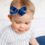Navy Scalloped Ribbon Headband Bow