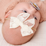 White Rose Lace Floral Headband Bow