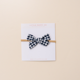 Navy Daisy Check Baby Headband Bow