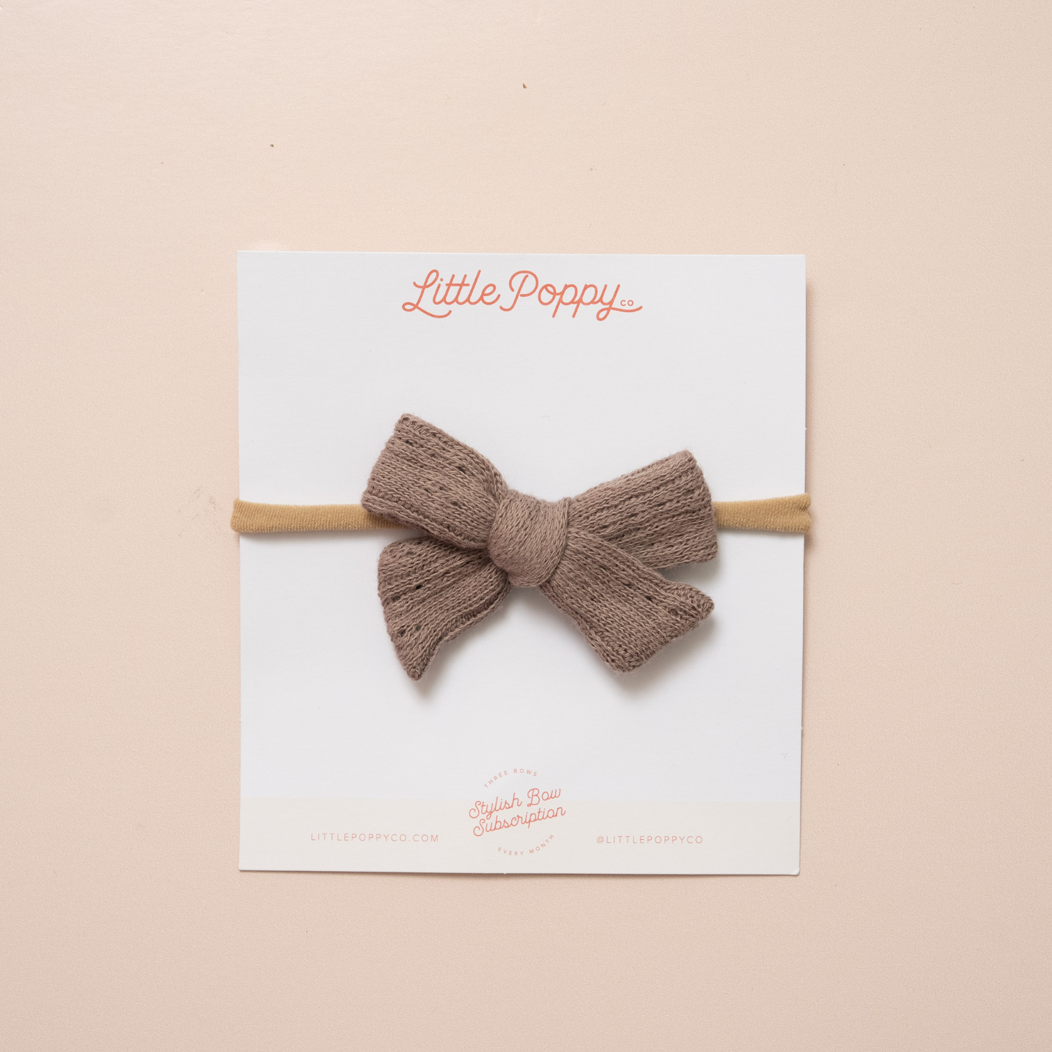 Brown Pointelle Knit Headband Bow