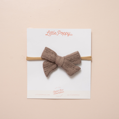 Brown Pointelle Knit Headband Bow