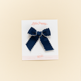 Navy Scalloped Ribbon Bow Clip