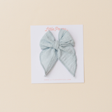 Seafoam Stitched Gauze Bow Clip