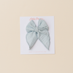 Seafoam Stitched Gauze Bow Clip
