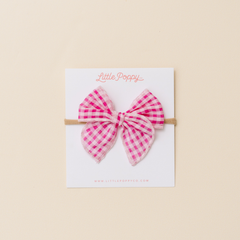 Pink Classic Gingham Headband Bow