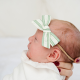 Sage Spring Crinkle Stripes Headband Bow