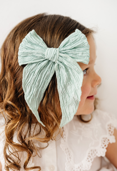 Sea Glass Ruched Bow Clip