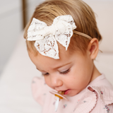 White Rose Lace Floral Headband Bow