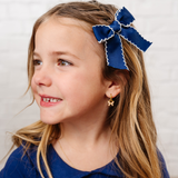 Navy Scalloped Ribbon Bow Clip