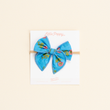 Blue Coronation Floral Headband Bow