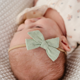 Meadow Sage Woven Seersucker Headband Bow