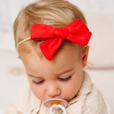 Red Knitted Hearts Headband Bow