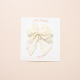 White Rose Lace Floral Bow Clip