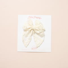 White Rose Lace Floral Bow Clip